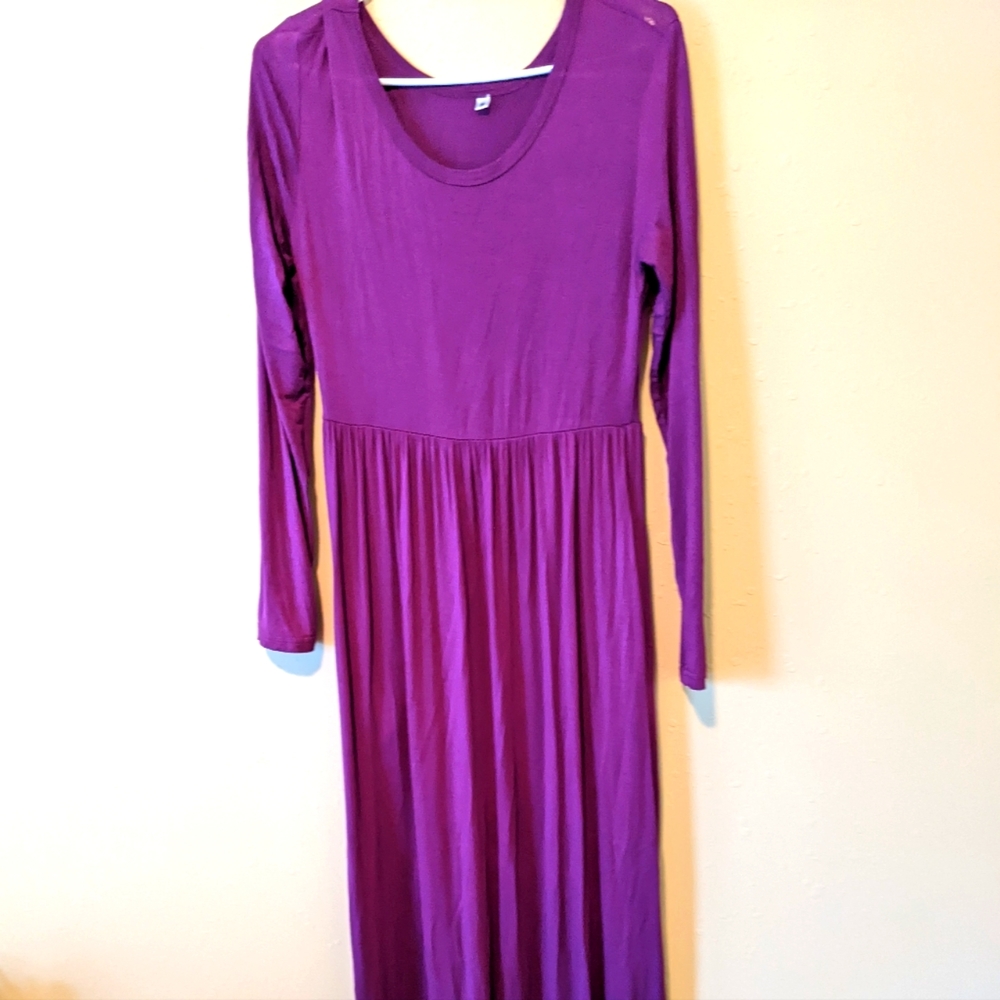 LONG SLEEVE CASUAL T SHIRT DRESS WITH POCKETS